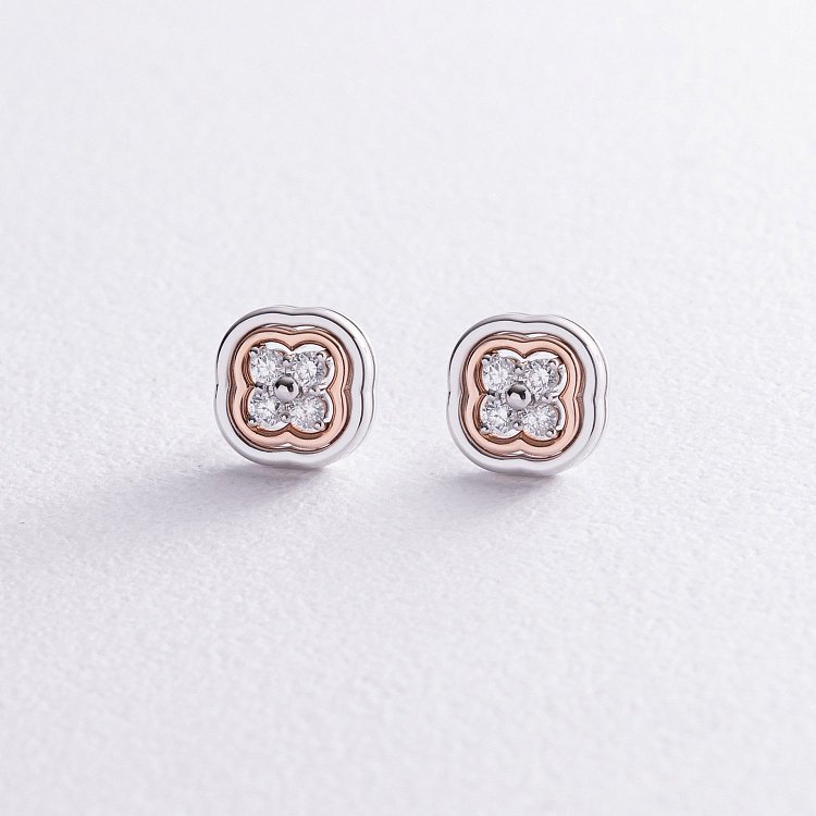 Золотые серьги - пусеты "Клевер" с бриллиантами 334361121 от ювелирного магазина Оникс