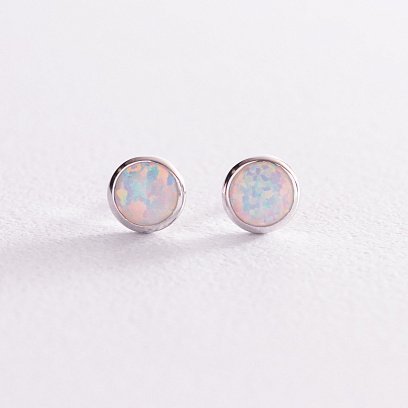 Золоті сережки-пусети "Сяйво" (синт. опал) 7 мм с05473