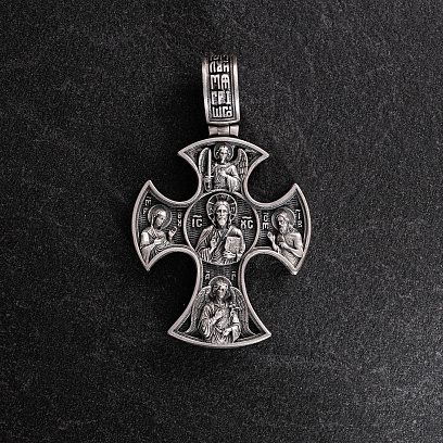 Серебряный крест "Иисус Христос Пантократор. Ангел Хранитель и Святые" 1937