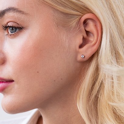 Серьги - пусеты в белом золоте (фианиты) с07676 №2