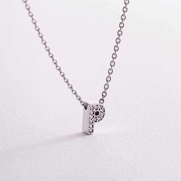 Срібне кольє з літерою "Р" з фіанітами 1103 Р від ювелірного магазину Онікс