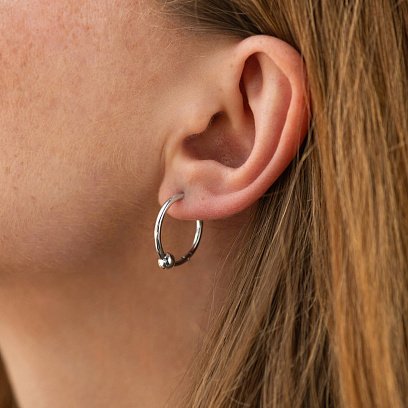 Серебряные серьги - кольца "Шарики" 123389 №2