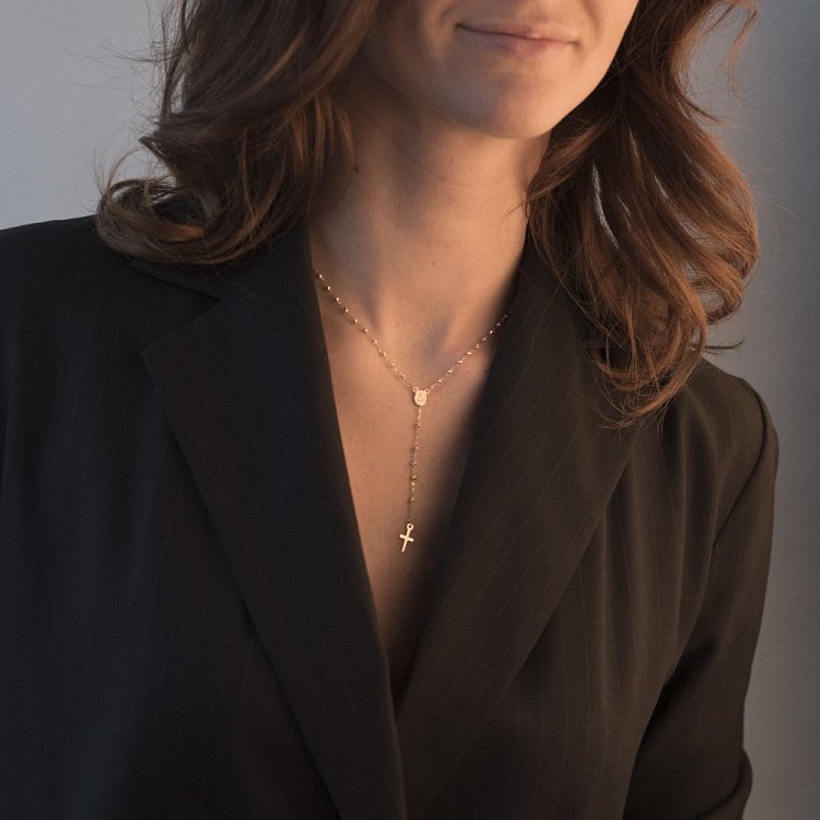 Золотое колье "Розарий" с крестиком и ладанкой кол01154 от ювелирного магазина Оникс - 7