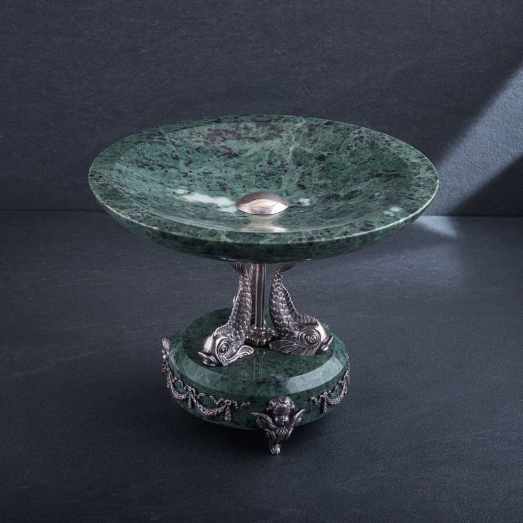 Фруктовница "Дельфины" из серебра и мрамора, ручная работа сер00003 от ювелирного магазина Оникс - 5