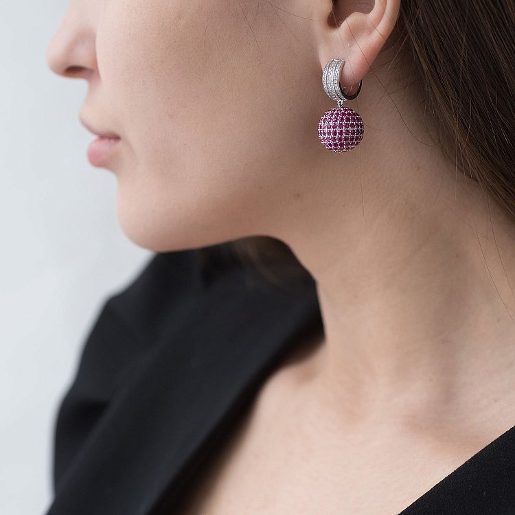 Золотые серьги "Шарики" (бриллианты, рубины) сб0194ca от ювелирного магазина Оникс - 2