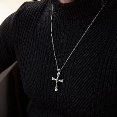 Срібний хрест "Розп'яття. Спаси та Збережи" з ебеновим деревом 981 №4