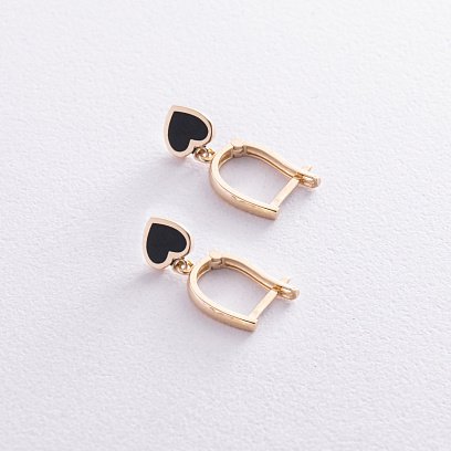 Сережки "Сердечк﻿и" в жовтому золоті (емаль) с08339 №3