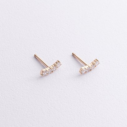 Серьги - пусеты "Lora" с фианитами (желтое золото) с09098 №5
