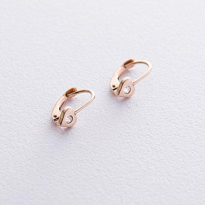 Золоті дитячі сережки "Сердечка" з фіанітами с06086