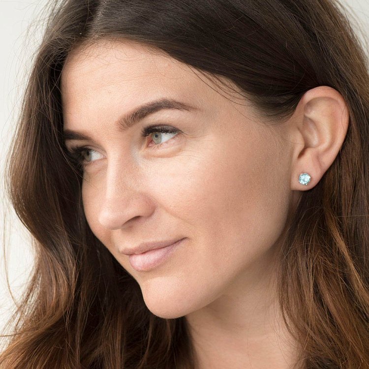 Золотые серьги-пусеты с голубым топазом сб0112gl от ювелирного магазина Оникс - 1