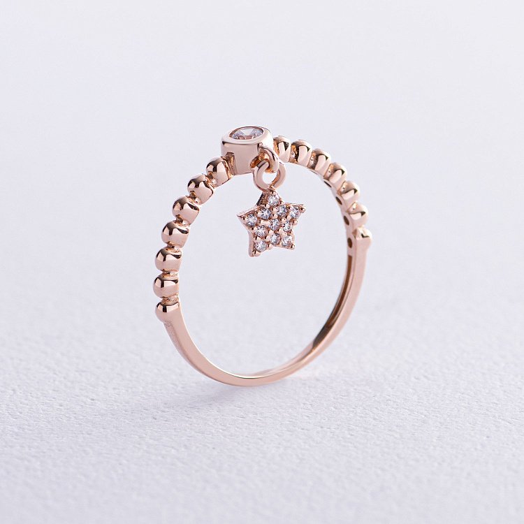 Золотое кольцо "Звездочка" с фианитами к07047 от ювелирного магазина Оникс