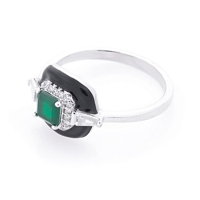 Серебряное кольцо (эмаль, фианит, изумруд, кварц) 112175 №2