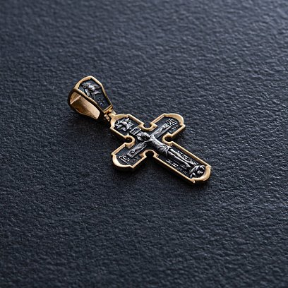 Православний срібний хрест "Розп'яття Христове. Ікона Божої Матері" 133049 №4