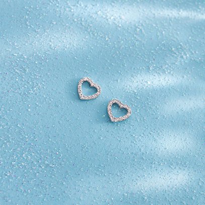 Серебряные серьги - пусеты "Сердечки" с фианитами 123030 №5