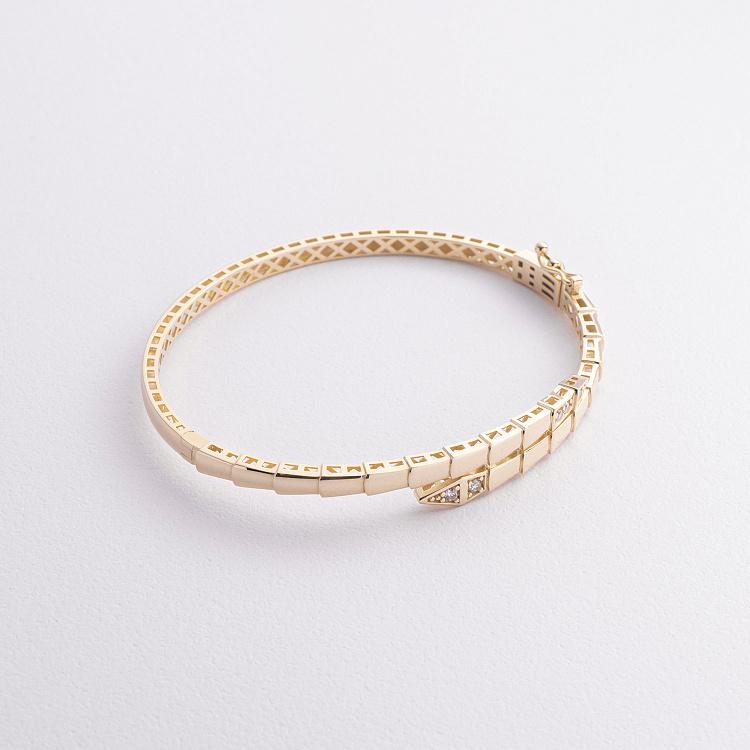 Жесткий браслет "Змея" в желтом золоте (фианиты) б05622 - 2 Жесткий браслет "Змея" в желтом золоте (фианиты) б05622 от ювелирного магазина Оникс - 2