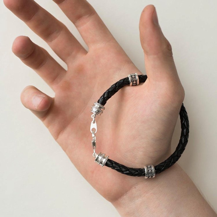 Кожаный браслет Symbols (якорь) с серебряными вставками t50-01 от ювелирного магазина Оникс - 6