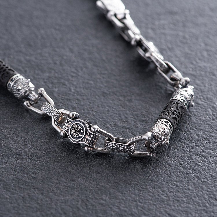 Мужская серебряная цепочка "Медведи" с эбеновым деревом 1252 от ювелирного магазина Оникс - 4