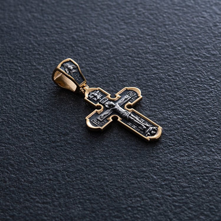 Православний срібний хрест "Розп'яття Христове. Ікона Божої Матері" 133049 від ювелірного магазину Онікс - 3