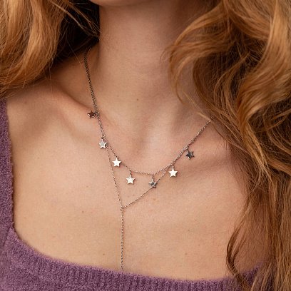 Двойное серебряное колье "Звездочки" 181035 №9