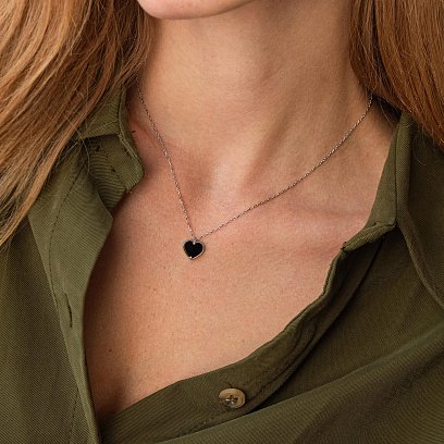 Срібне кольє з сердечком (онікс) 18793 №4