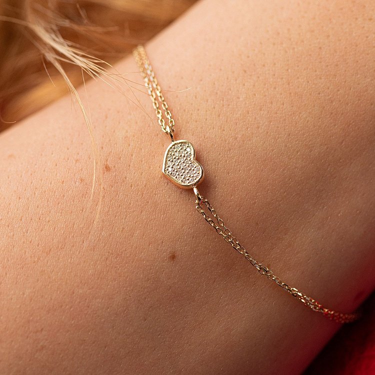 Браслет "Сердечко" с бриллиантами (желтое золото) бб0049м от ювелирного магазина Оникс - 3