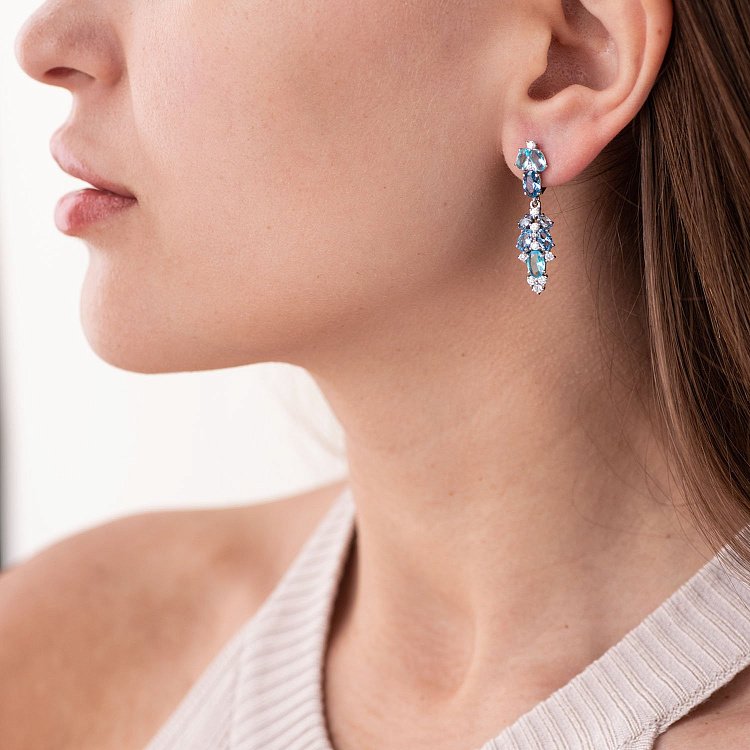 Серебряные серьги с кварцом и фианитами 2950/9р-QLBQS от ювелирного магазина Оникс - 1