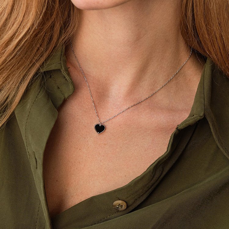 Срібне кольє з сердечком (онікс) 18793 від ювелірного магазину Онікс - 3