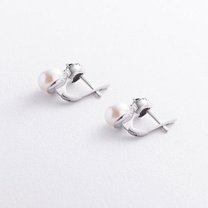 Срібні сережки з перлами, сапфірами і фіанітами 2486/1р-PWTNS №3