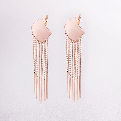 Золотые висячие серьги "Ромбы" 480074