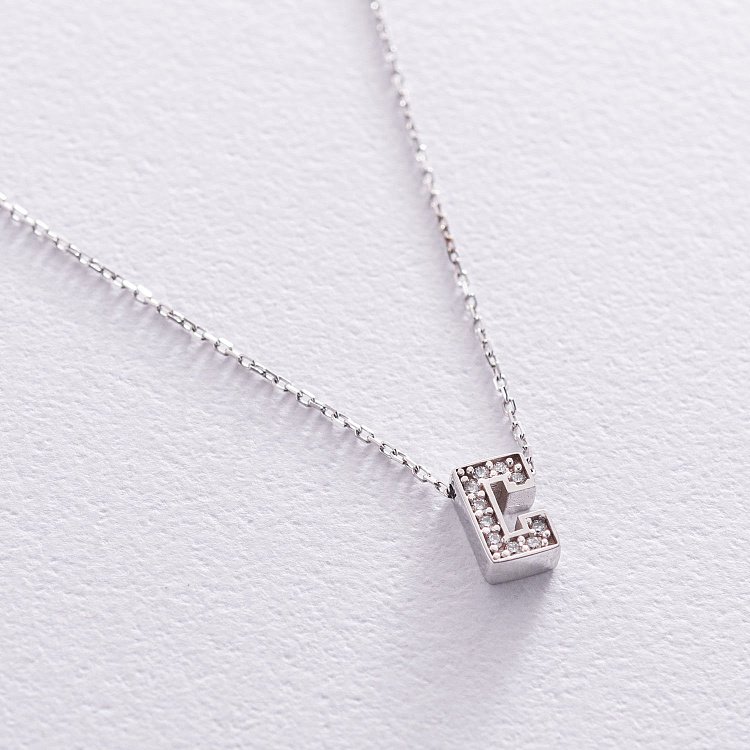 Кольє з буквою "С" в білому золоті (фіаніти) кол01329С від ювелірного магазину Онікс - 3