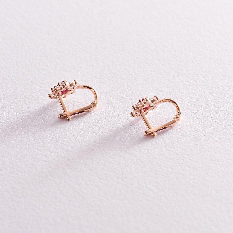 Детские золотые сережки "Цветочки" с розовыми фианитами с04342 от ювелирного магазина Оникс - 4