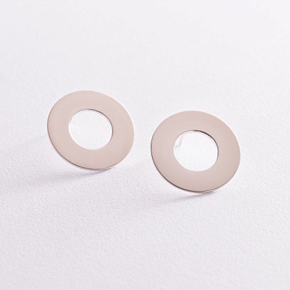 Серебряные серьги - пусеты "Зеркальные" (2.1 см) 123157 №4