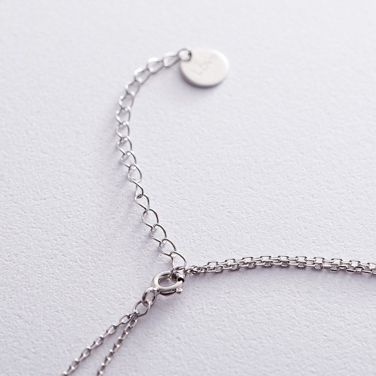 Двойное серебряное колье "Клевер" с фианитами 18936 от ювелирного магазина Оникс - 3