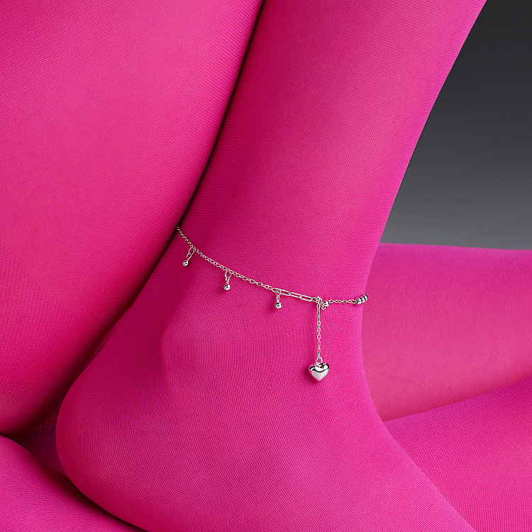 Серебряный браслет "Сердечки и шарики" на ногу 141787 от ювелирного магазина Оникс - 3