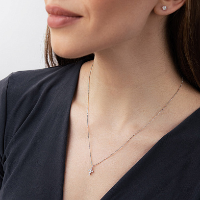 Хрестик у білому золоті з діамантами пб0384cha №2