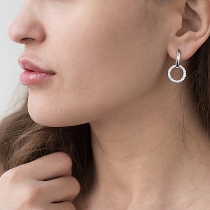 Сережки з кільцями в білому золоті (фіаніти) с06519 №7