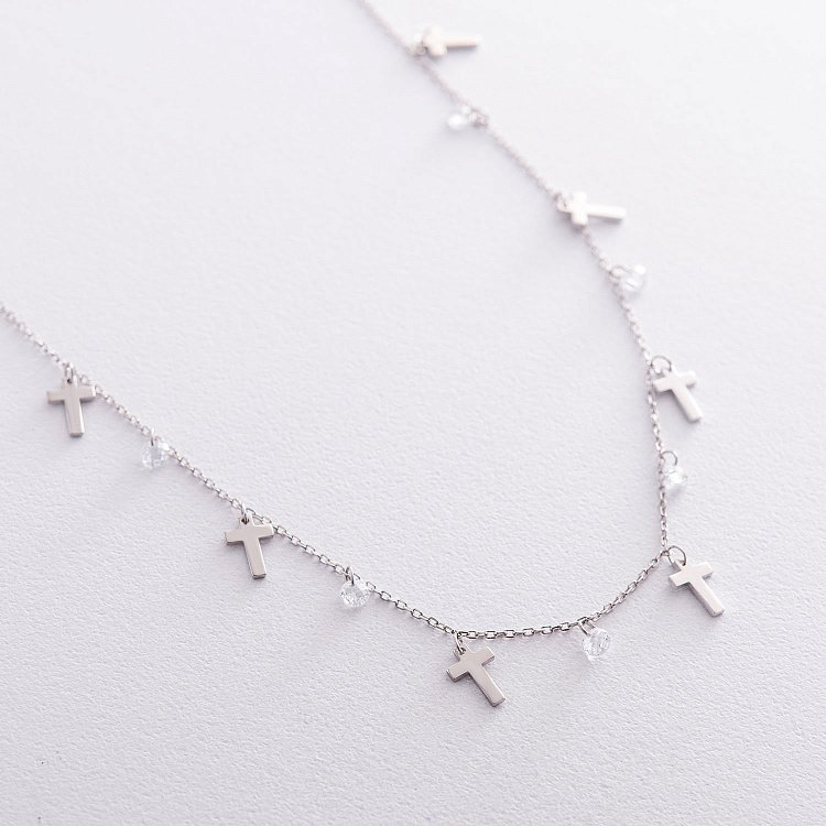 Серебряное колье "Крестики" с фианитами 18935 от ювелирного магазина Оникс