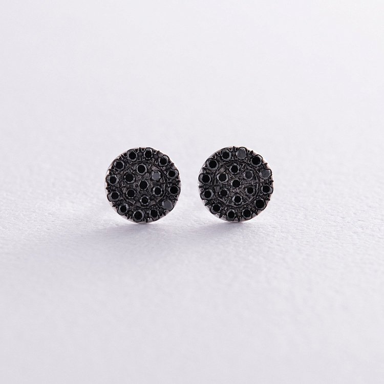 Золоті сережки - пусети з чорними діамантами 333331122 від ювелірного магазину Онікс - 2