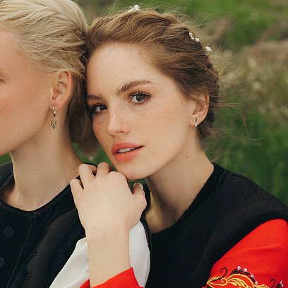 Асиметричні золоті сережки "Герб України - Тризуб" с07949 №3