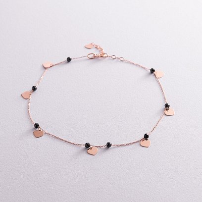 Золотий браслет "Сердечка" на ногу (фіаніти) б04884 №2