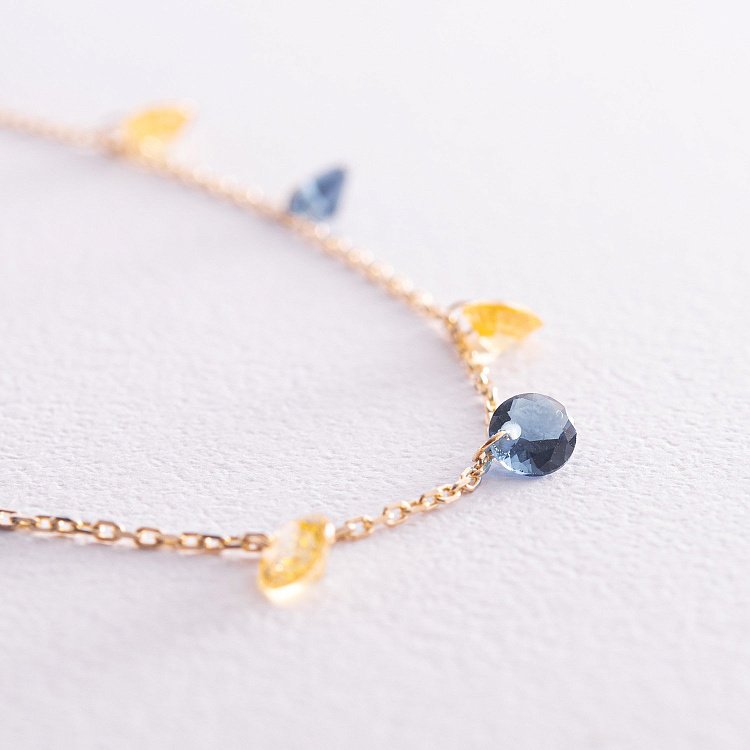 Золотое колье "Украинка" (синие и желтые фианиты) кол02538 от ювелирного магазина Оникс - 14