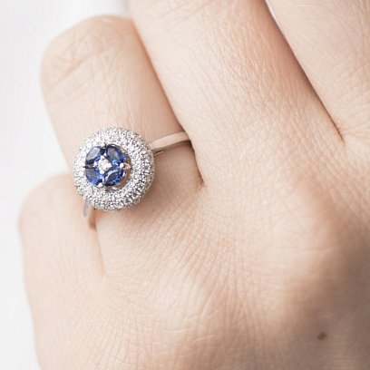 Золота каблучка з сапфірами і діамантами R12304DSaj №6