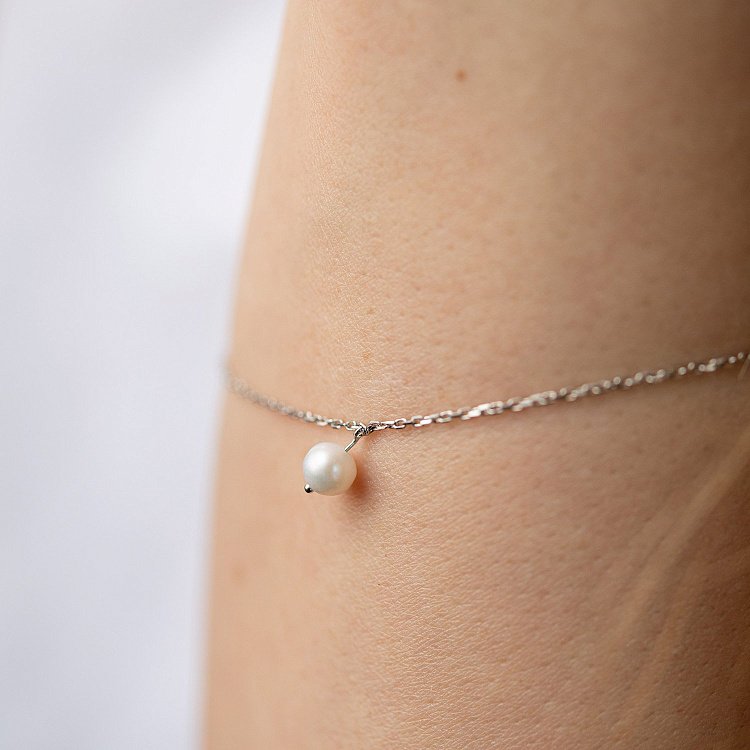 Браслет із перлиною (біле золото) б05266 від ювелірного магазину Онікс - 4