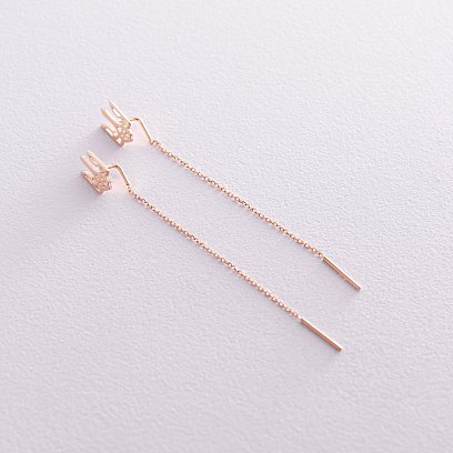 Серьги - протяжки "Герб Украины - Тризуб" (красное золото) с08093