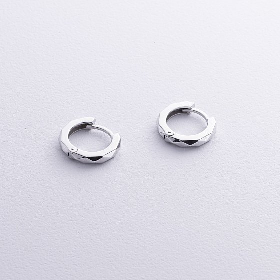Серьги - кольца "Грани" в белом золоте с08860 №3