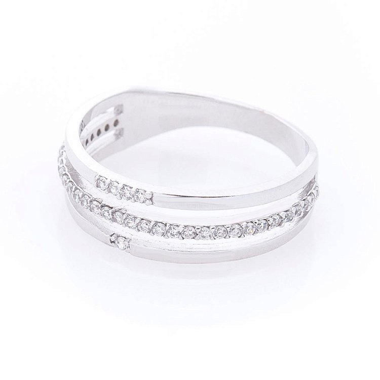 Золота потрійна каблучка з фіанітами к05550 від ювелірного магазину Онікс - 3