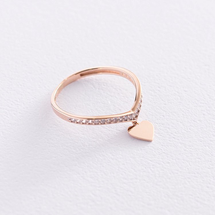Золота каблучка "Сердечко" з фіанітами к06819 від ювелірного магазину Онікс - 1
