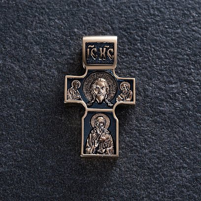 Золотий православний хрест "Спас Нерукотворний. Святитель Миколай Чудотворець. Георгій Переможець" п03840 №3