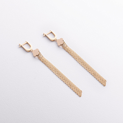 Сережки "Конюшина" з ланцюжками (жовте золото) с09409 №2