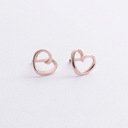 Сережки - пусети "Сердечки" у червоному золоті с09068 №5